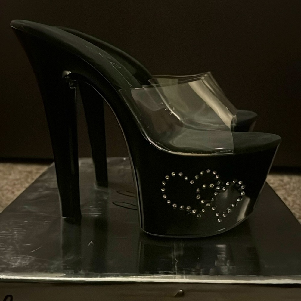 Black Clear Platforms with Rhinestone Heart